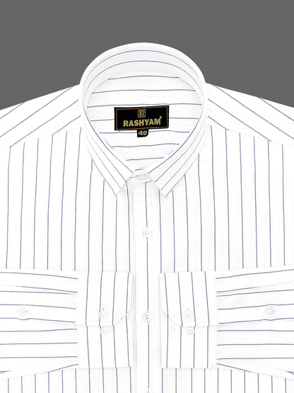 Navy Stripe On White Luxury Premium Cotton Formal Shirt For Men