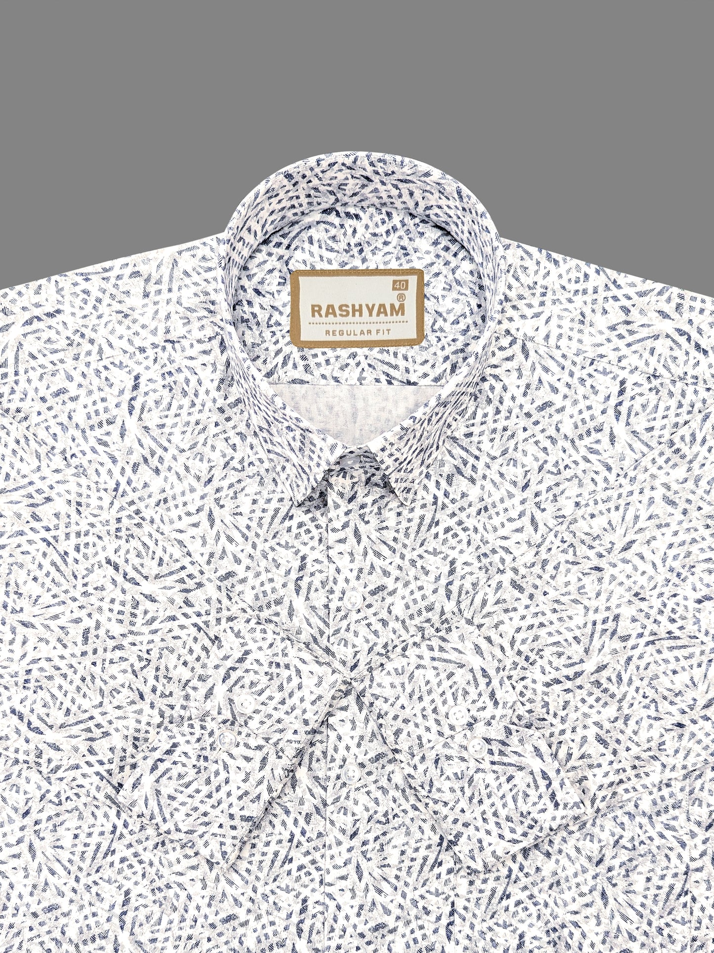 Premium Giza Cotton Chambray Blue Print On White Formal Shirt For men