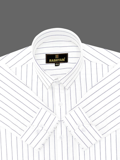 Navy Stripe On White Luxury Premium Cotton Formal Shirt For Men