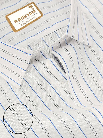 Arezzo Italian Premium Linen Blue With Black Twin Line On White Formal Shirt For Men