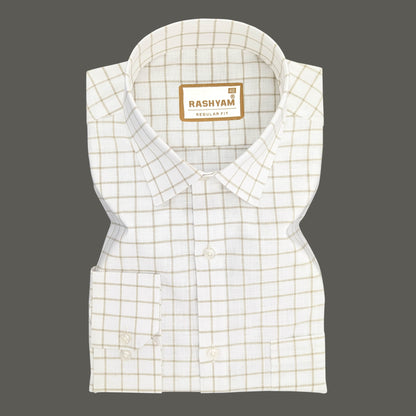 Arezzo Italian Premium Browny Checks On White Formal Shirt For Men