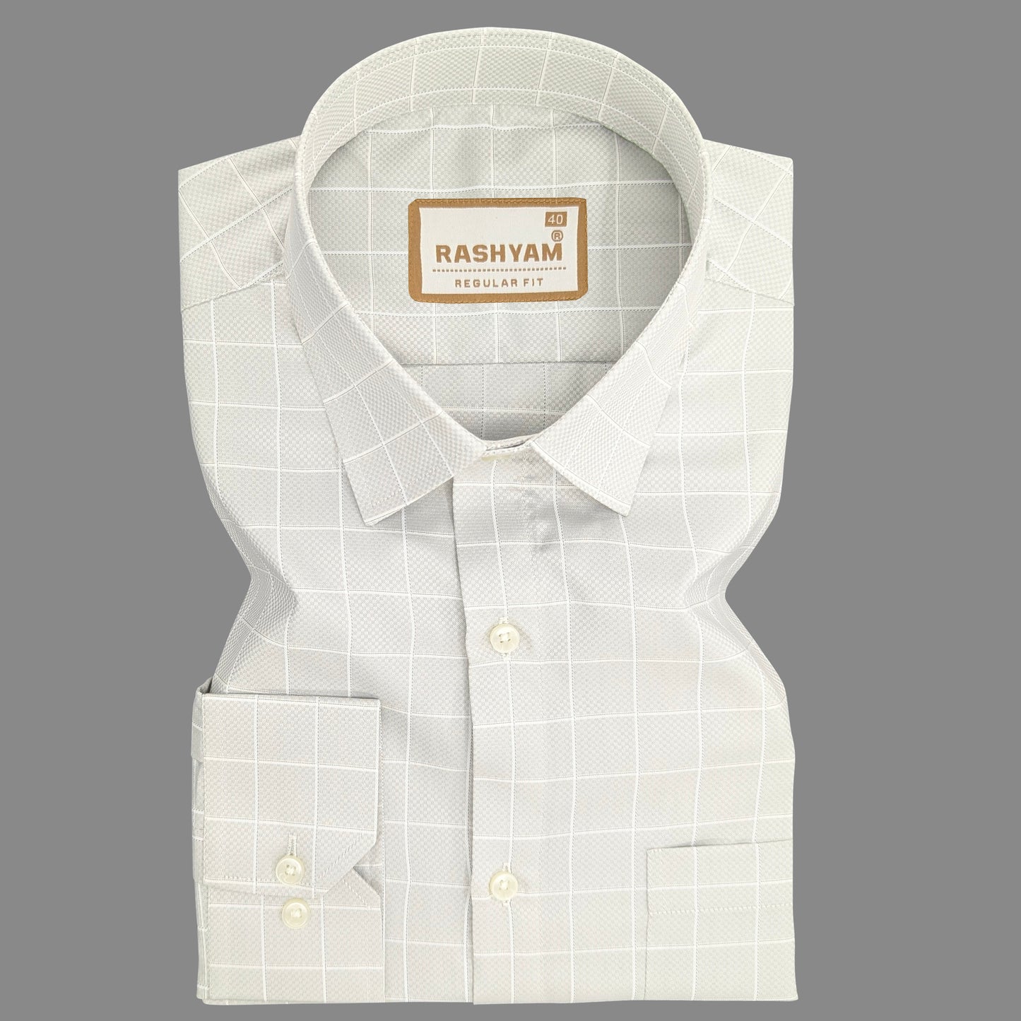 Dolcetto White Checks On Grey Premium Giza Cotton Shirt For Men