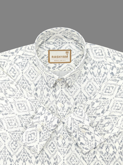 Premium Linen Cotton Acrylic Print On Cream Formal Shirt For Men