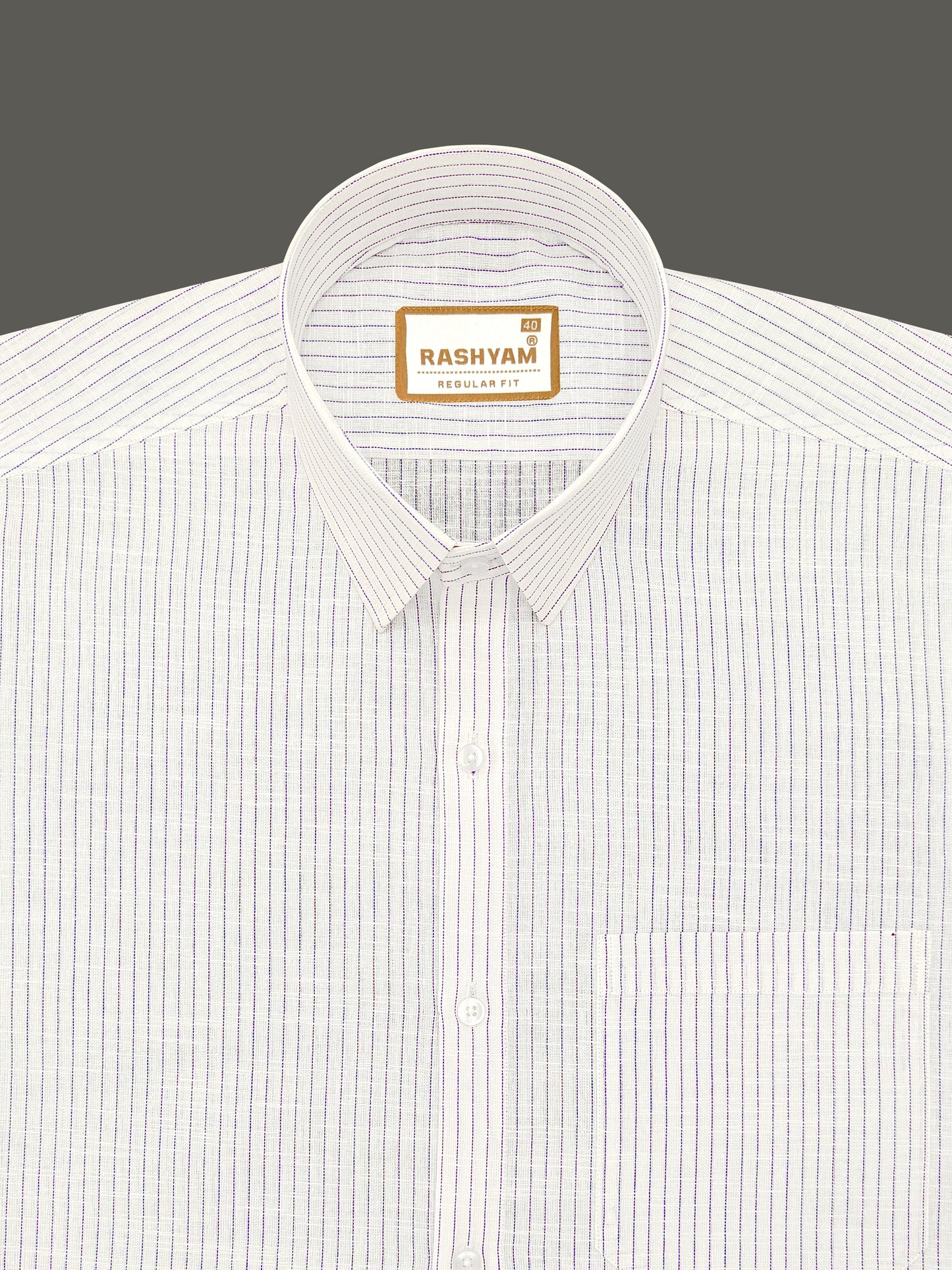 Arezzo Italian Premium Linen Purple Multi Line On White Formal Shirt For Men