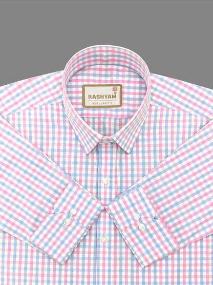 Premium Cotton Pink With Blue Checks Formal shirt For men