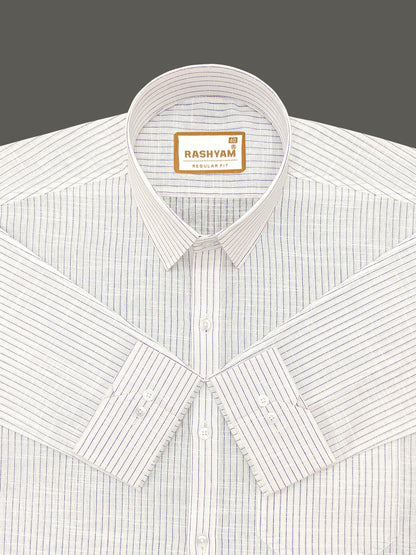 Arezzo Italian Premium Linen Purple Multi Line On White Formal Shirt For Men