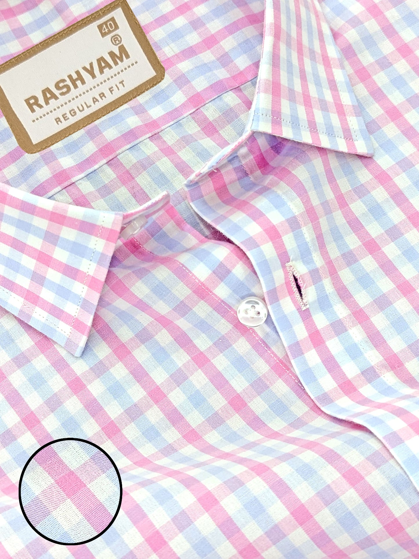 Premium Cotton Pink With Blue Checks Formal shirt For men