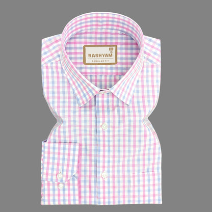 Premium Cotton Pink With Blue Checks Formal shirt For men