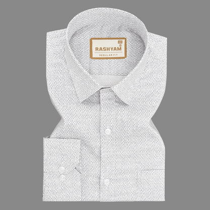 Pacentro Tiny Grey Print On White Formal Giza Cotton Shirt