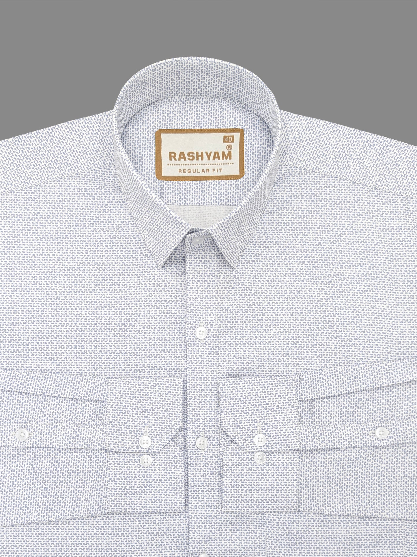 Pacentro Tiny Blue Print On White Formal Giza Cotton Shirt