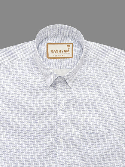 Pacentro Tiny Blue Print On White Formal Giza Cotton Shirt