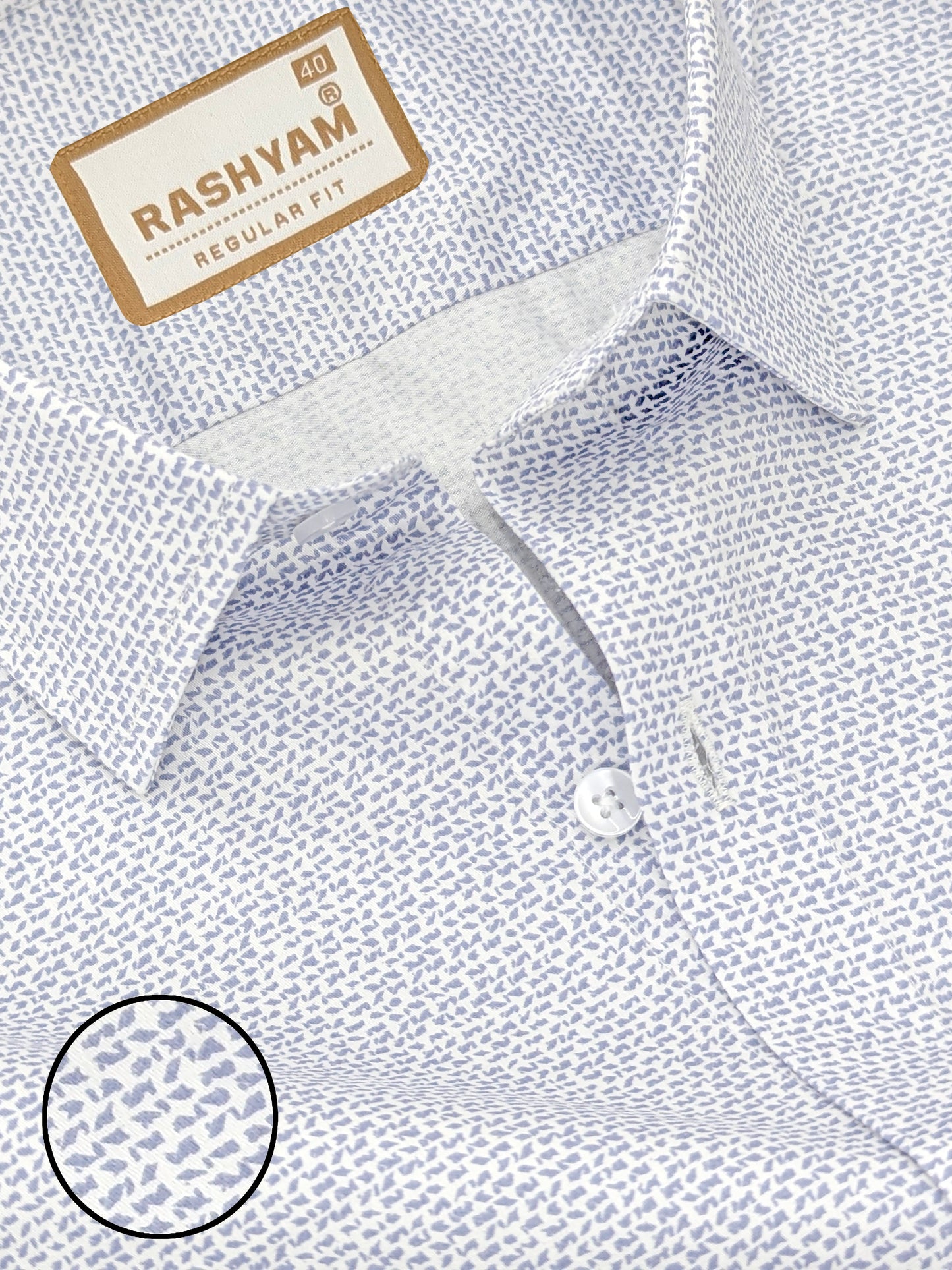 Pacentro Tiny Blue Print On White Formal Giza Cotton Shirt