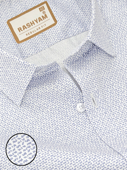 Pacentro Tiny Blue Print On White Formal Giza Cotton Shirt