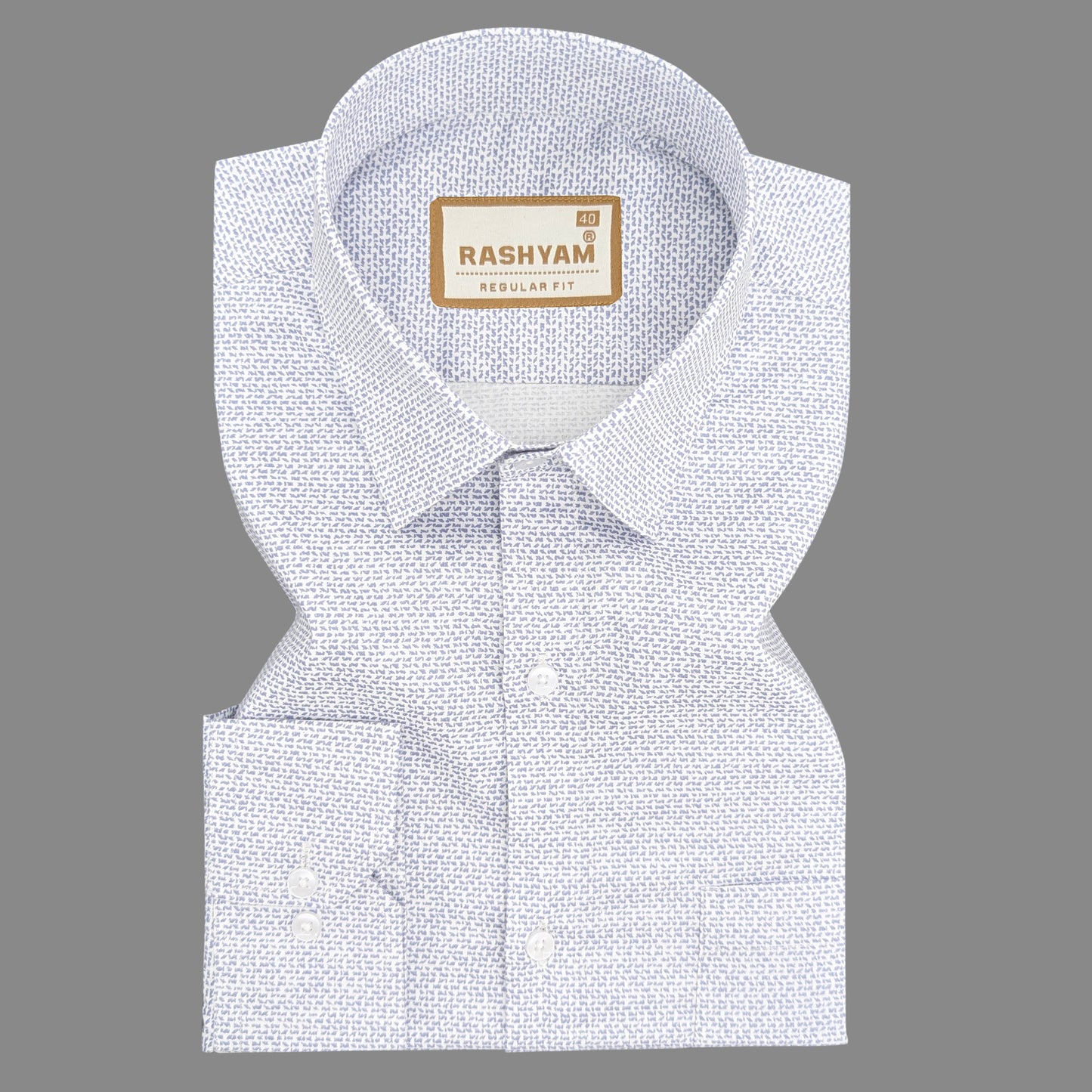 Pacentro Tiny Blue Print On White Formal Giza Cotton Shirt