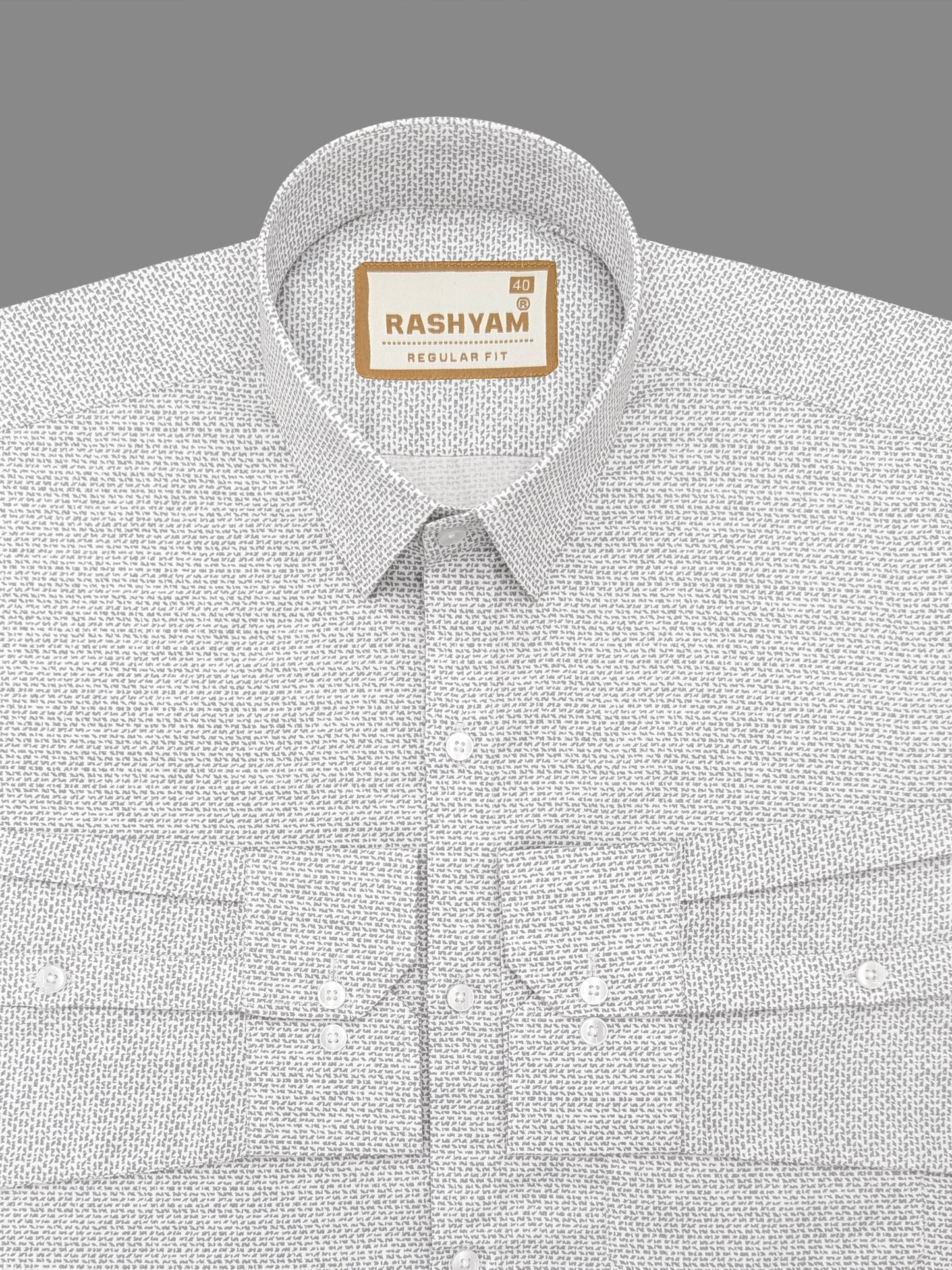 Pacentro Tiny Grey Print On White Formal Giza Cotton Shirt