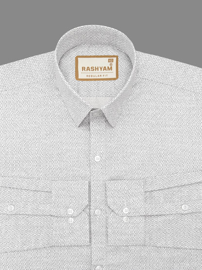 Pacentro Tiny Grey Print On White Formal Giza Cotton Shirt