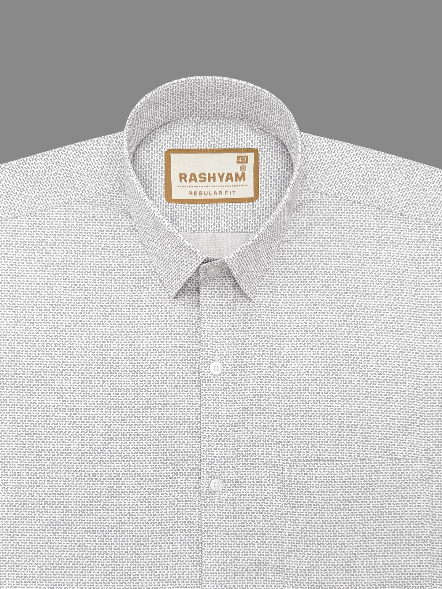 Pacentro Tiny Grey Print On White Formal Giza Cotton Shirt