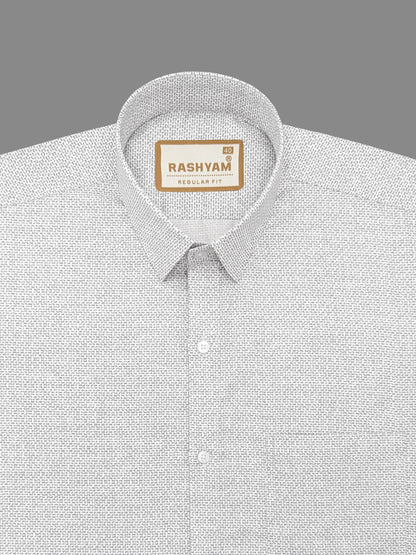 Pacentro Tiny Grey Print On White Formal Giza Cotton Shirt