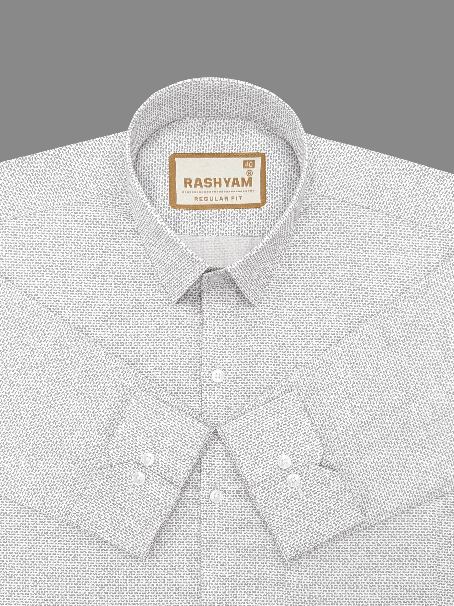 Pacentro Tiny Grey Print On White Formal Giza Cotton Shirt