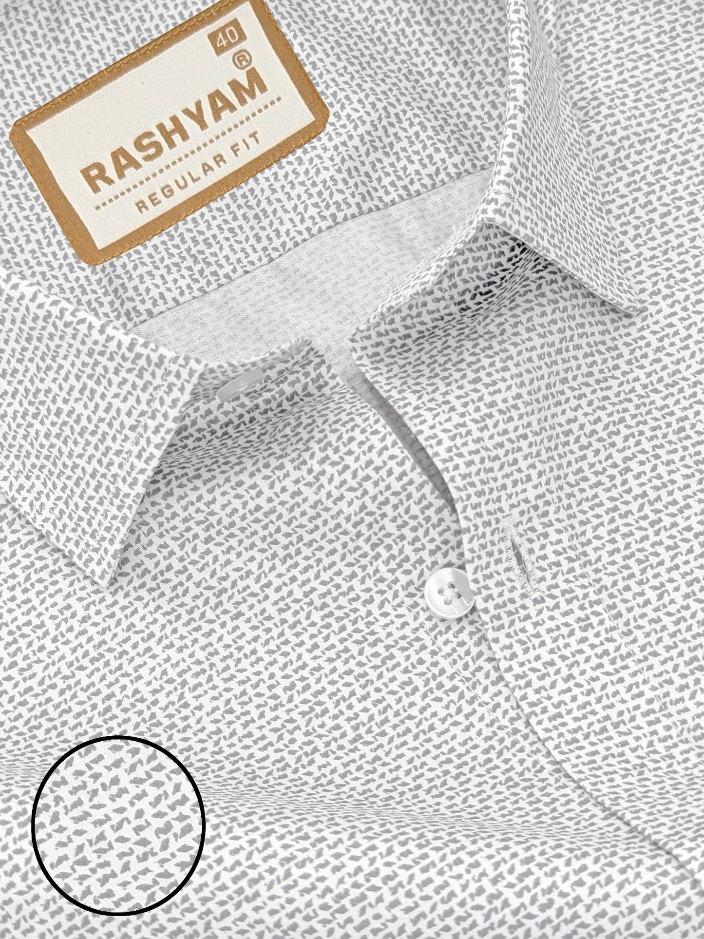 Pacentro Tiny Grey Print On White Formal Giza Cotton Shirt