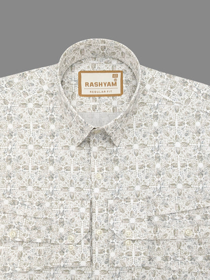 Premium Leaf Cream Printed Designer Shirt For Men