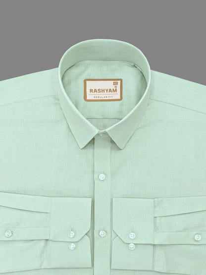 Marzeno Luxurious Linen Cotton Leaf Green Formal Shirt For Men