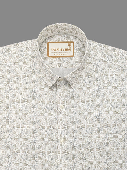 Premium Leaf Cream Printed Designer Shirt For Men