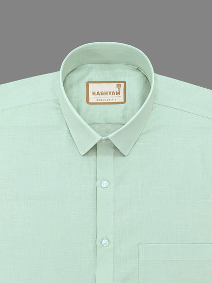 Marzeno Luxurious Linen Cotton Leaf Green Formal Shirt For Men