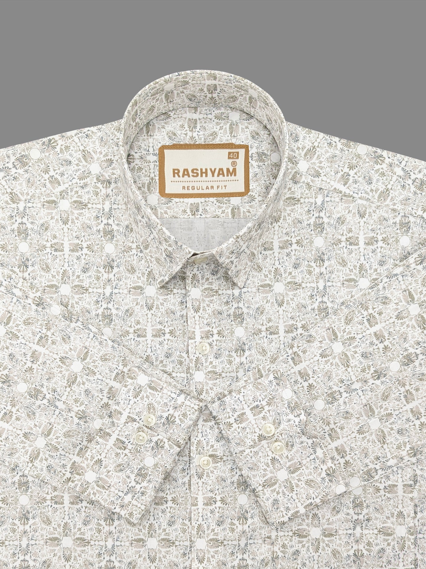 Premium Leaf Cream Printed Designer Shirt For Men