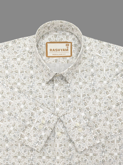 Premium Leaf Cream Printed Designer Shirt For Men