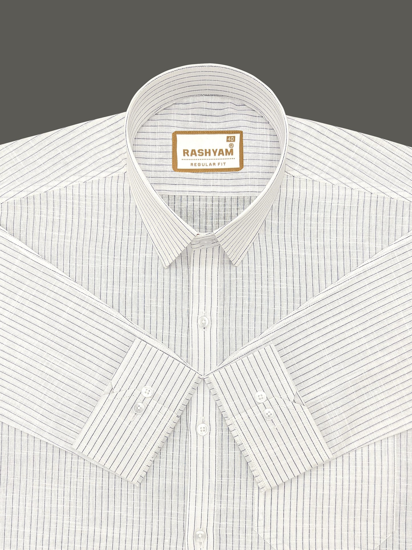 Arezzo Italian Premium Linen NavyBlue Multi Line On White Formal Shirt For Men