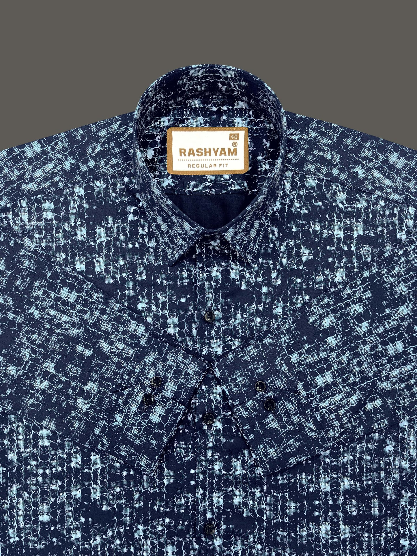 Pacentro Honeycomb Print On Navy Blue Formal Giza Cotton Shirt