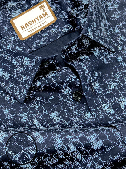 Pacentro Honeycomb Print On Navy Blue Formal Giza Cotton Shirt