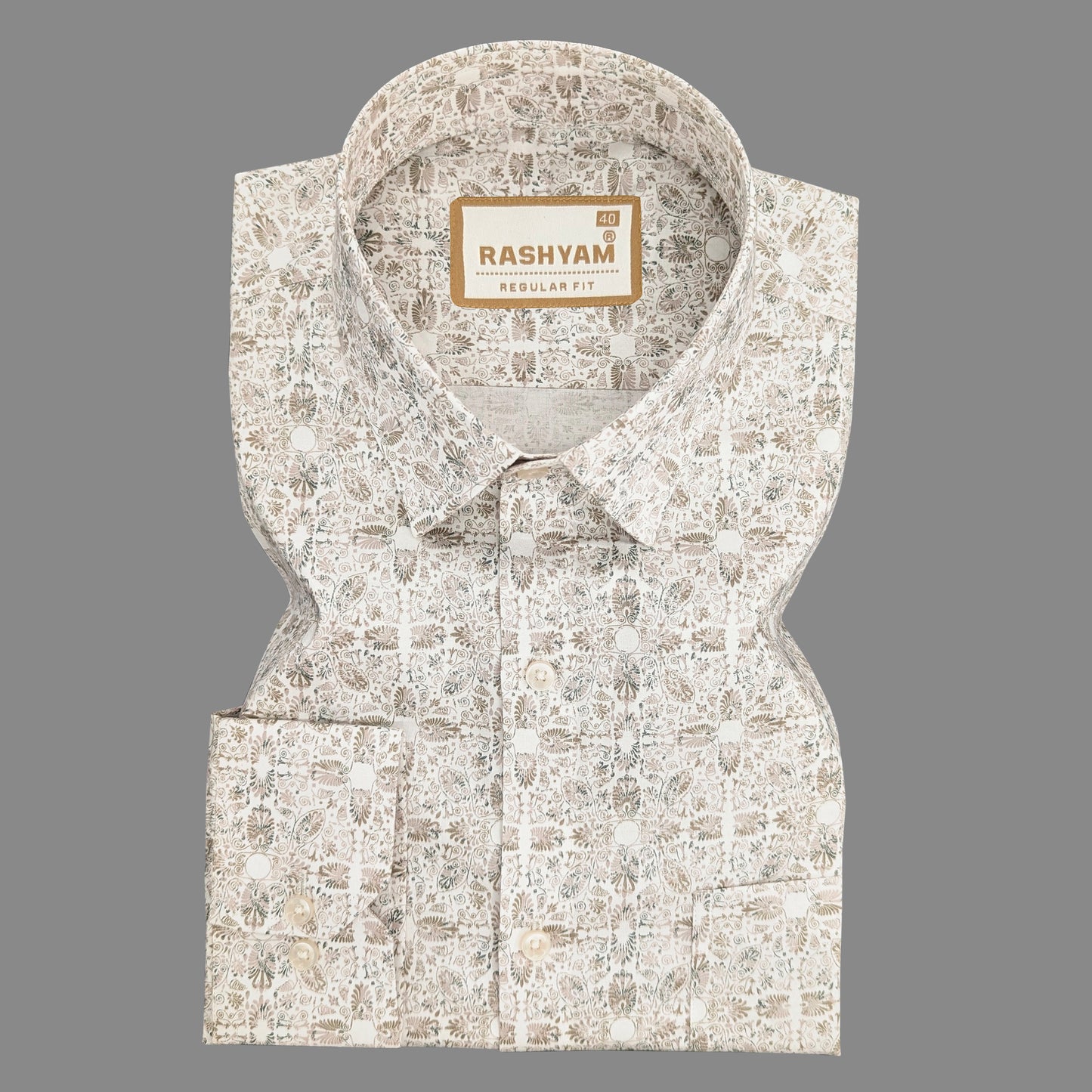 Premium Leaf Cream Printed Designer Shirt For Men