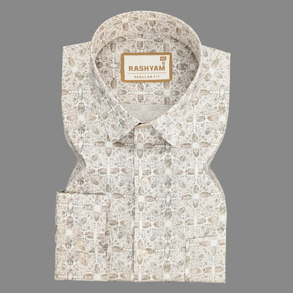 Premium Leaf Cream Printed Designer Shirt For Men