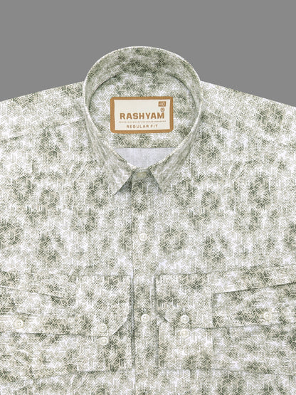 Spello Olive Green Printed Designer Shirt For Men