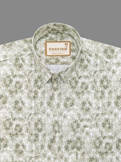 Spello Olive Green Printed Designer Shirt For Men