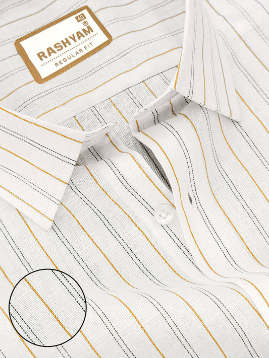 Arezzo Italian Premium Linen Brown With Black Double Line On White Formal Shirt For Men