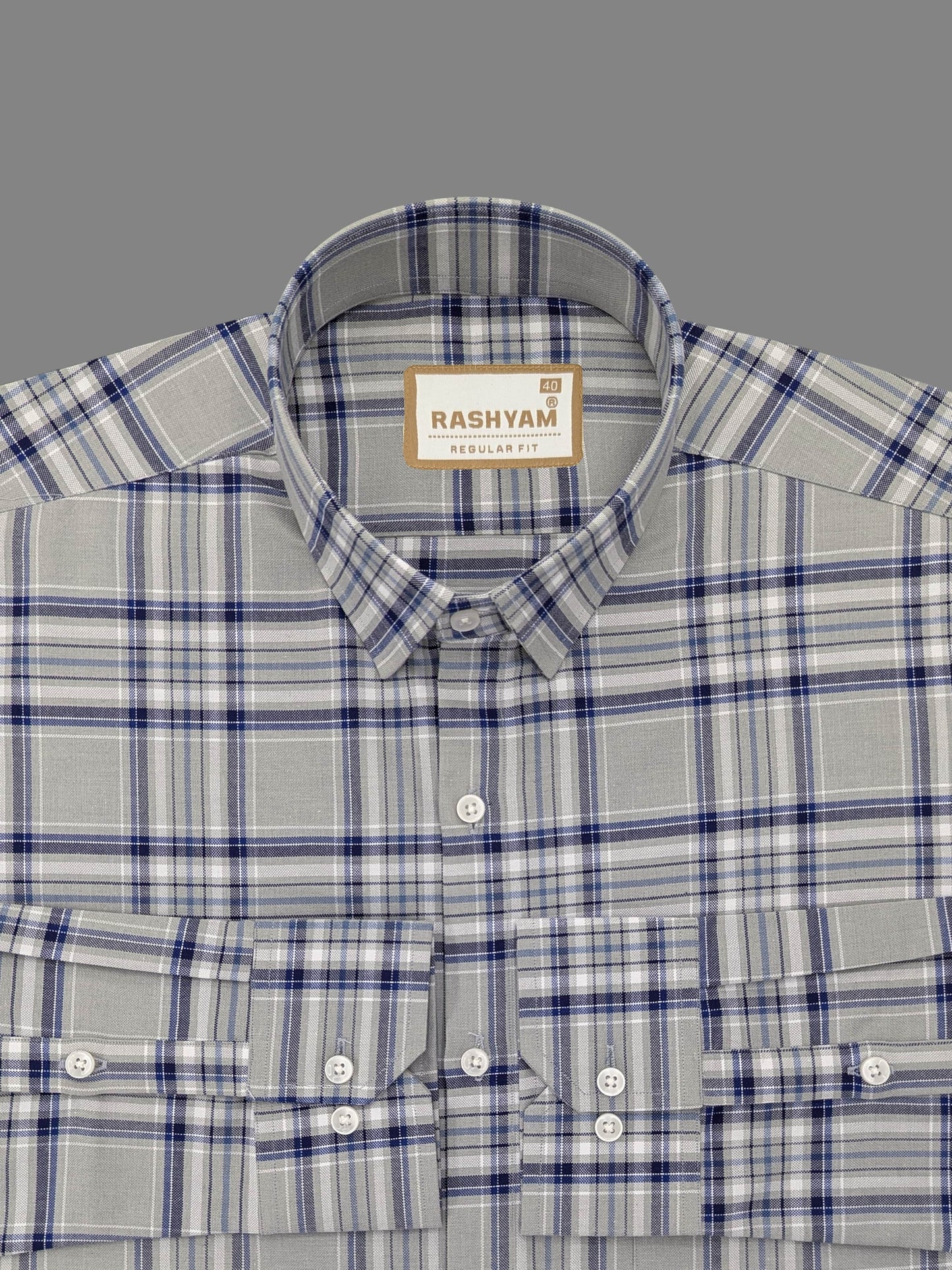 Premium Grey With Blue Oxford Checks Shirt For Men