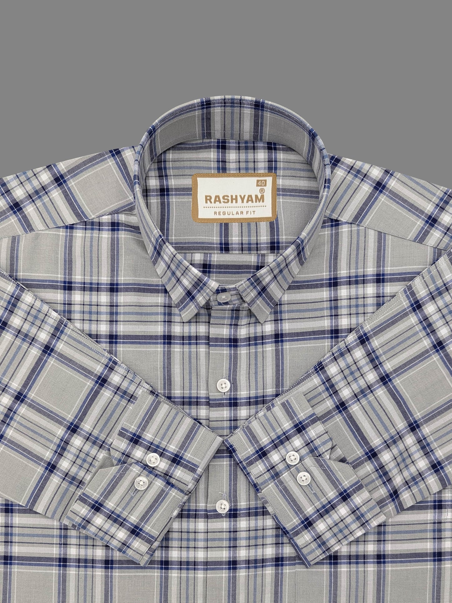 Premium Grey With Blue Oxford Checks Shirt For Men