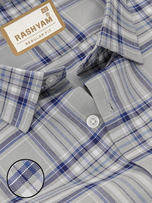 Premium Grey With Blue Oxford Checks Shirt For Men