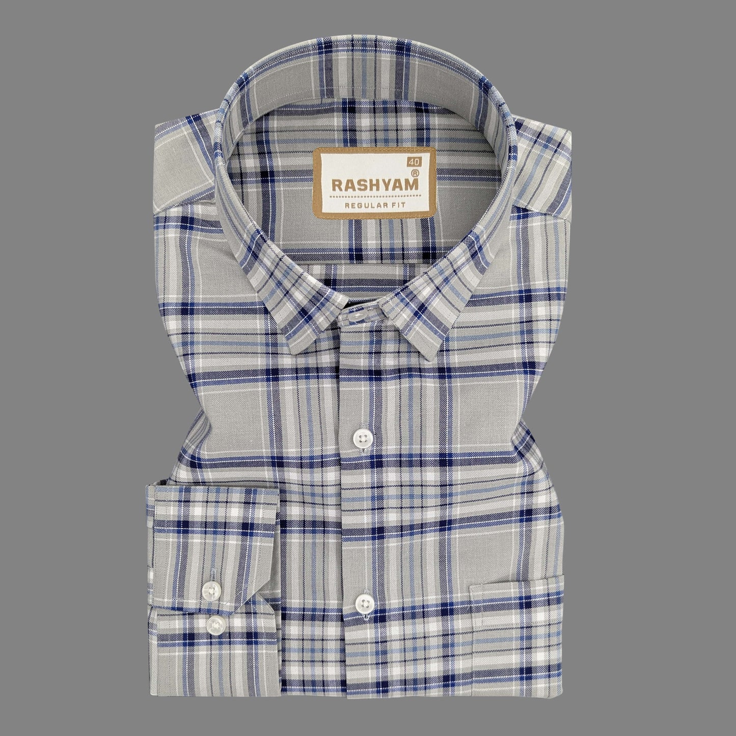 Premium Grey With Blue Oxford Checks Shirt For Men