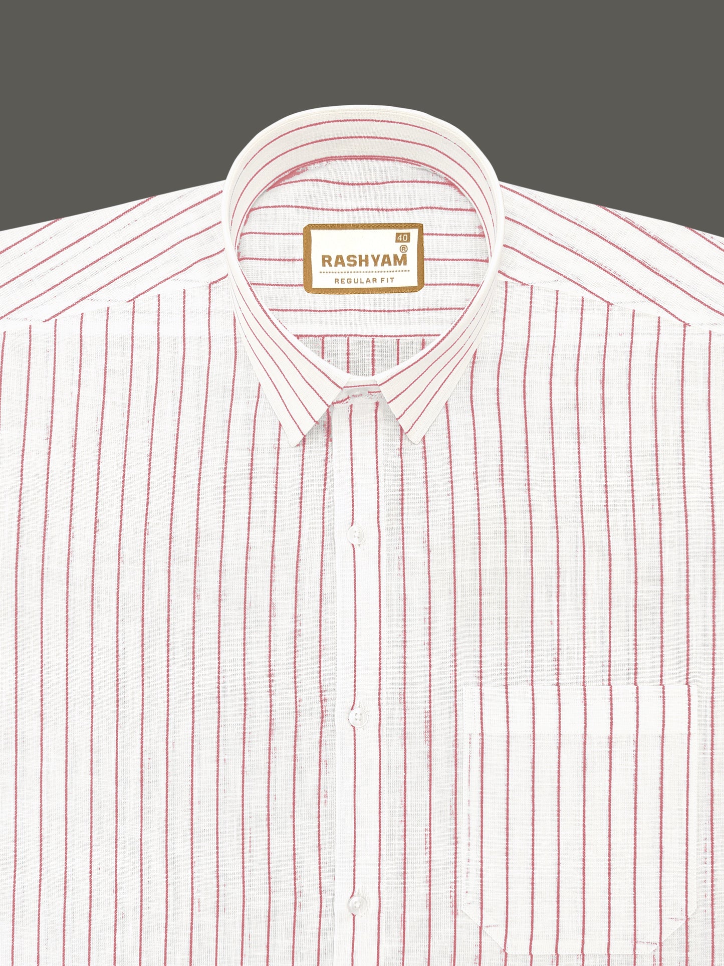 Arezzo Italian Premium Linen Reddish Line On White Formal Shirt For Men