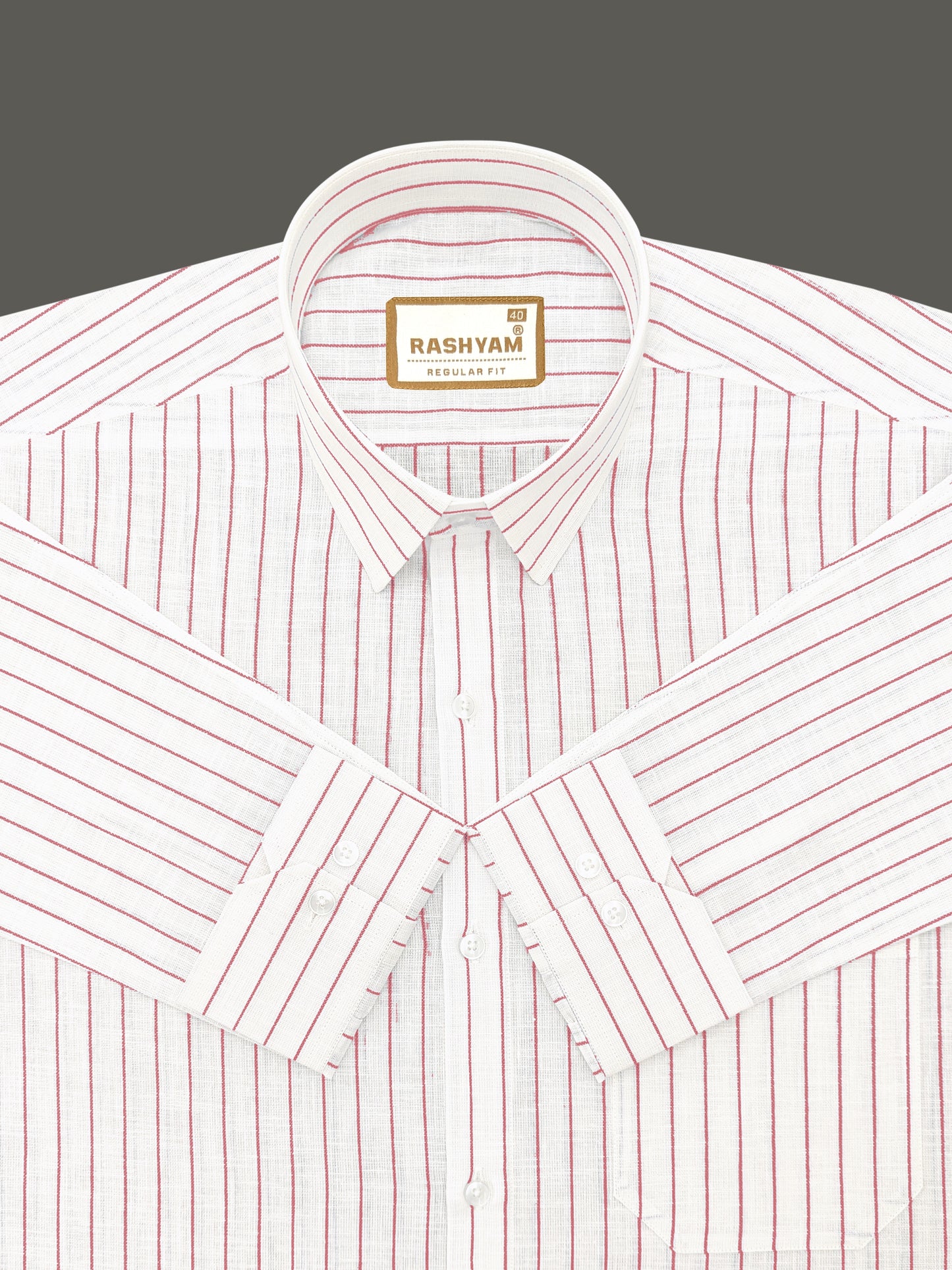 Arezzo Italian Premium Linen Reddish Line On White Formal Shirt For Men