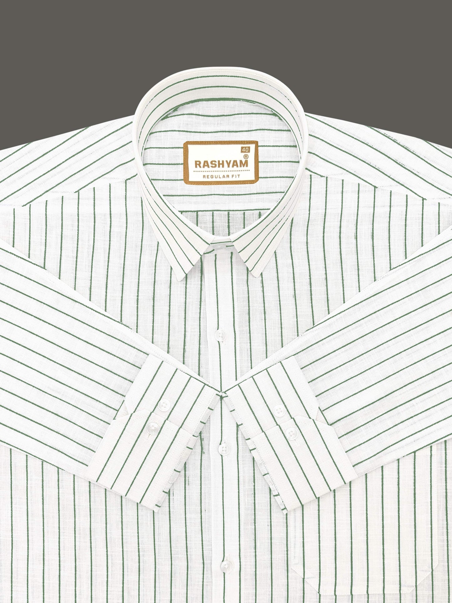 Arezzo Italian Premium Linen Dark Green Line On White Formal Shirt For Men