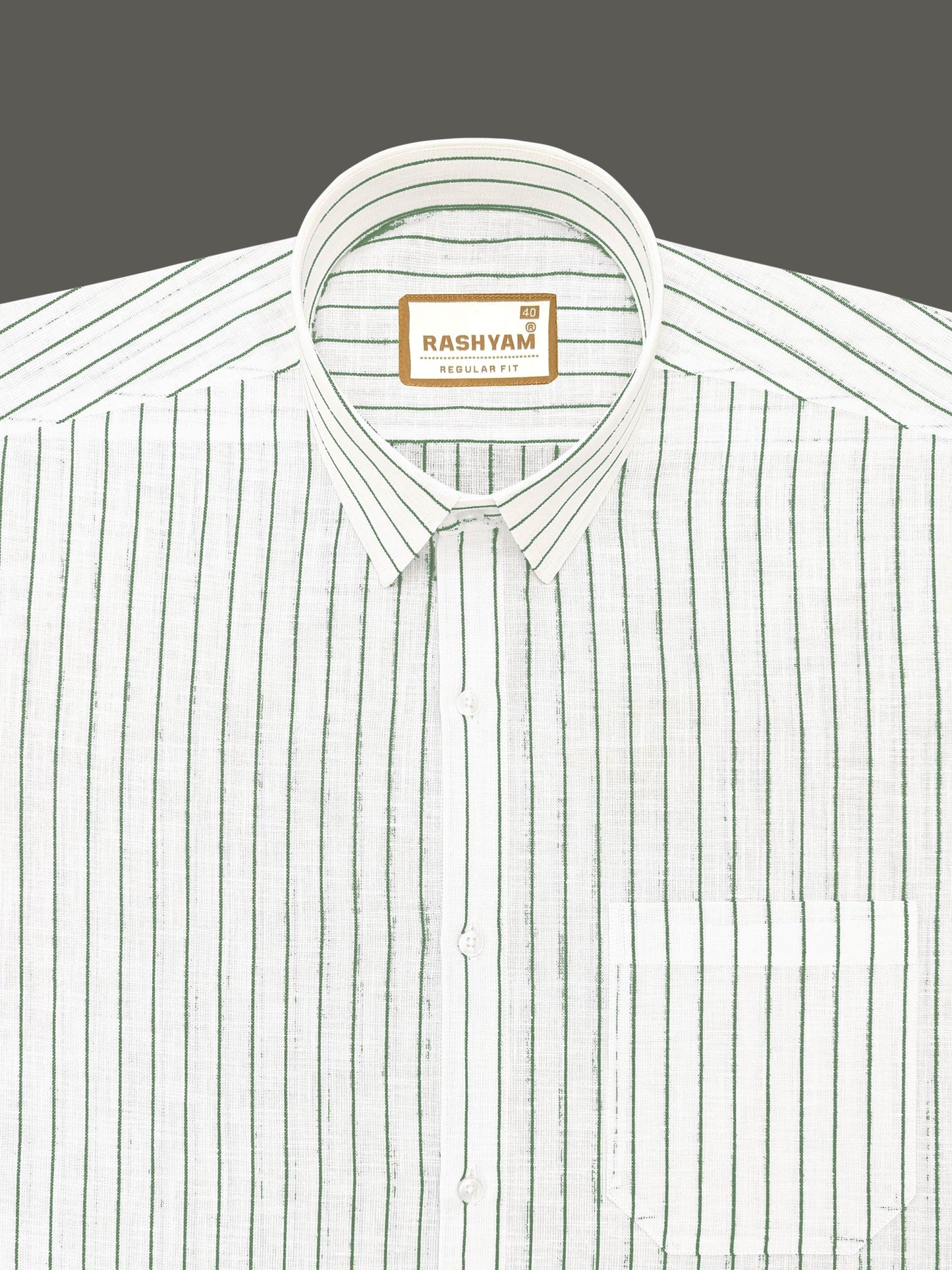 Arezzo Italian Premium Linen Dark Green Line On White Formal Shirt For Men