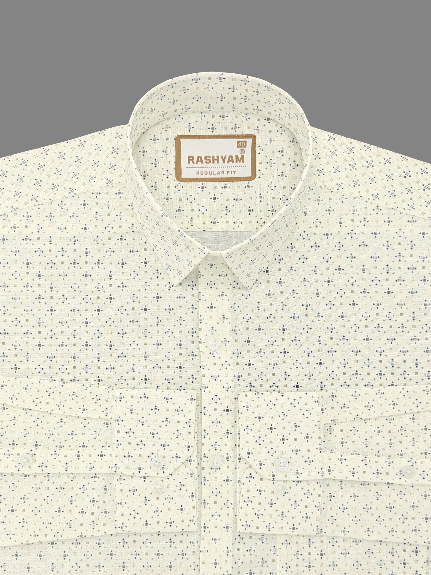 Premium Linen Cotton Vista Print On Cream Formal Shirt For Men