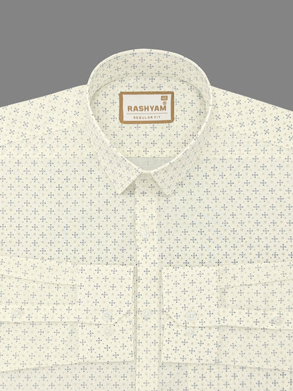 Premium Linen Cotton Vista Print On Cream Formal Shirt For Men