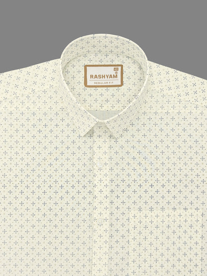 Premium Linen Cotton Vista Print On Cream Formal Shirt For Men