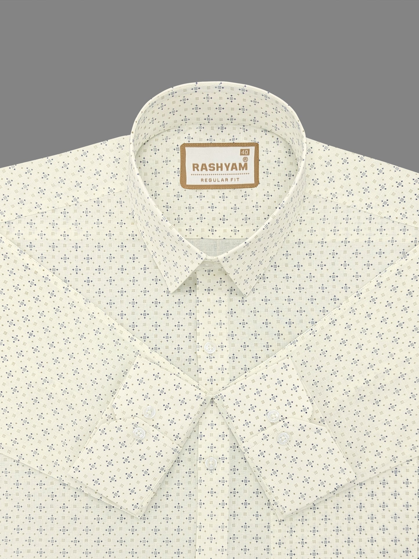 Premium Linen Cotton Vista Print On Cream Formal Shirt For Men